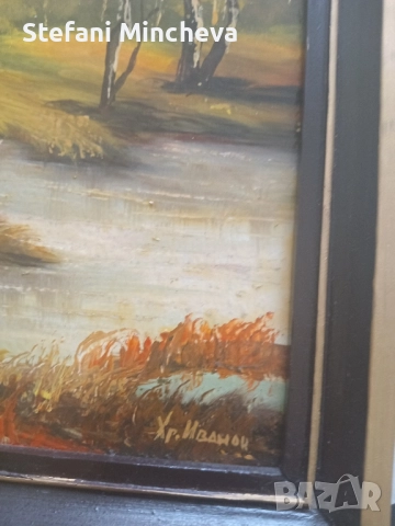 Картина със Рамка на Художника Хр. Иванов рисувана върху фазер., снимка 2 - Антикварни и старинни предмети - 51624781