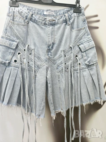 Хит!!! Дънки миди с ресни и волани светло синьо, деним, снимка 4 - Дънки - 50613444