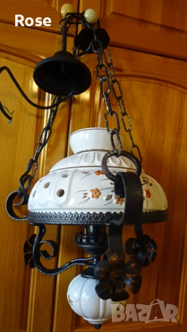 Комплект настолна лампа и полилей  с  декорация в стил Рустик, снимка 10 - Лампи за таван - 52301387