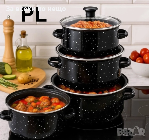 Промо комплект – троен газов котлон с капак Rosberg + 3 черни емайлирани тенджери с капаци Код P1742, снимка 3 - Котлони - 52980447