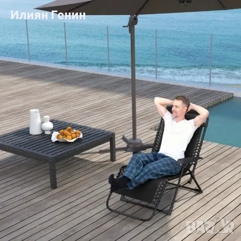 Сгъваем шезлонг Outsunny с облегалка за глава, регулируема облегалка в 5 посоки, издържа до 120 кг,, снимка 2 - Градински мебели, декорация  - 50361319