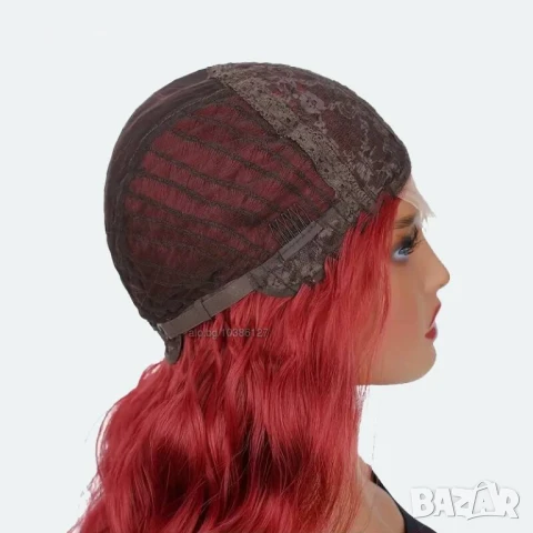 Тъмно червена бордо синтетична перука с дантела, снимка 5 - Аксесоари за коса - 51119899