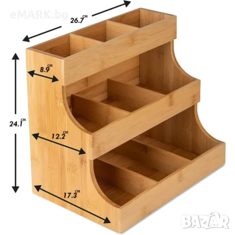 Вертикална кутия органайзер поставка за подреждане на 180 пакетчета чай – от бамбук, снимка 4 - Аксесоари за кухня - 49385156