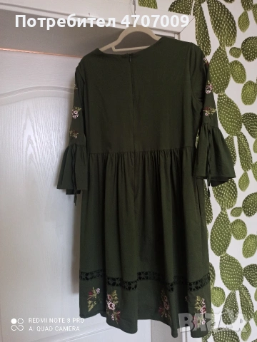 Продавам рокля - маслено зелена. Размер L, снимка 3 - Рокли - 54228392
