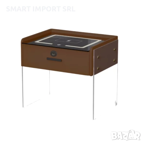 Интелигентно нощно шкафче Smart Heater, безжично зареждане, Led осветление, кафяв