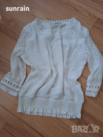 дамска бяла блуза дантела и шифон, снимка 1 - Блузи с дълъг ръкав и пуловери - 45207454