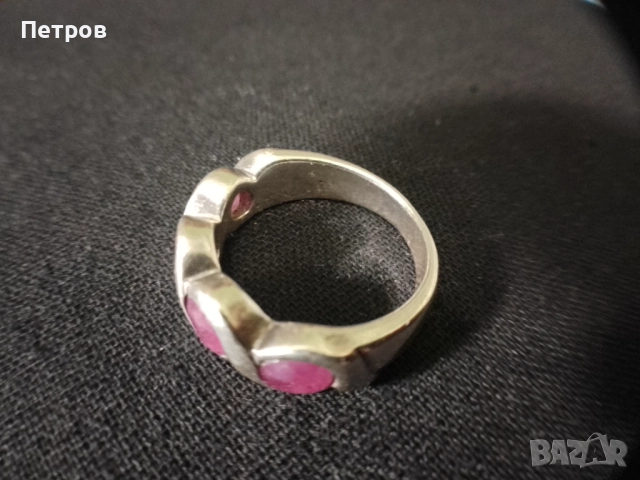 сребърен пръстен с естествени рубини, снимка 3 - Пръстени - 52997203
