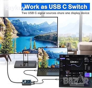 USB-C превключвател, двупосочен USB C превключвател 2 в 1 изход/1 в 2 изход тип C KVM превключвател, снимка 3 - Друга електроника - 45934915