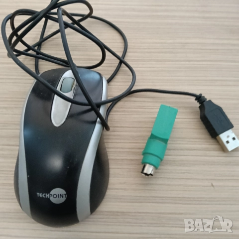 Мишка за компютър с кабел завърващ с USB накрайник(конектор) и със зелен PS/2 адаптер(преходник), снимка 3 - Клавиатури и мишки - 52433124