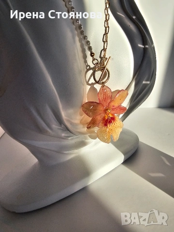 Нежно колие с естествен цвят на орхидея Камбрия. , снимка 12 - Колиета, медальони, синджири - 53662910