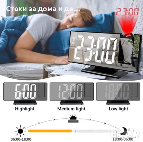 ✨Настолен LED часовник със светещ проектор на тавана , аларма , будилник, снимка 4 - Други - 45494561