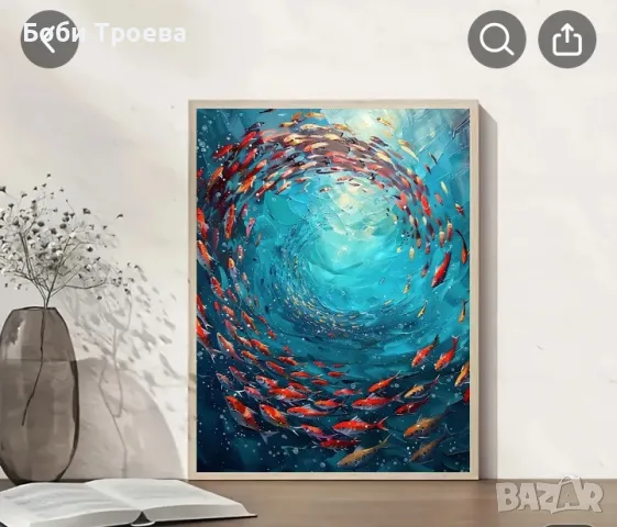 Платно с художествен печат Oceanic Vortex с рамка,стенно изкуство на фона на подводен свят, снимка 3 - Картини - 49090599