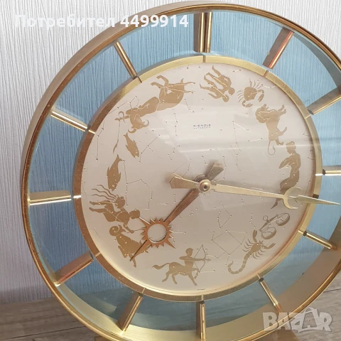 Рядък голям бронзов зодиакален настолен часовник KIENZLE, снимка 4 - Антикварни и старинни предмети - 50647451
