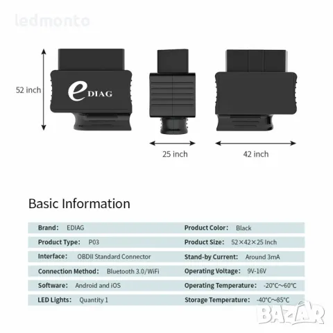 Ediag  OBD2 версия 1.5  диагностичен скенер с CAN модул и безплатен софтуер  ELM327 V1.5, снимка 3 - Части - 47623708