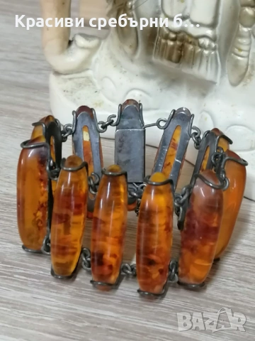 Масивна сребърна Fishland с балтийски кехлибар 