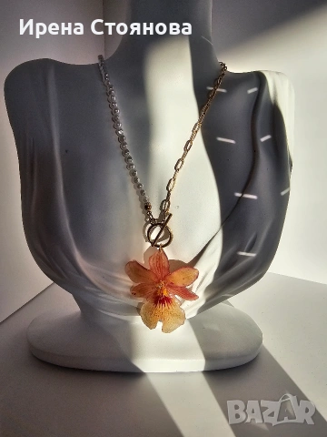 Нежно колие с естествен цвят на орхидея Камбрия. , снимка 11 - Колиета, медальони, синджири - 53662910