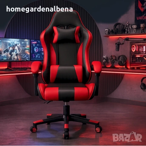 Ергономичен офис и геймърски червен стол – Максимален комфорт за гърба и врата, регулируем, снимка 3 - Столове - 54204531