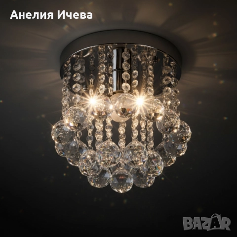 Модерен таванен полилей с кристални сфери, снимка 2 - Полилеи - 51938907