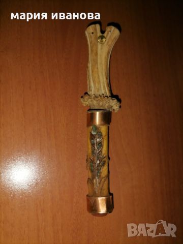 Стар нож с дръжка от рог и кания от орех с камъни, снимка 12 - Ножове - 44295527