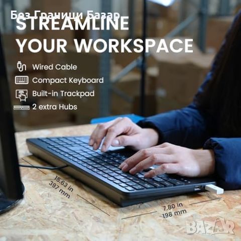 Нова Компактна Клавиатура с Тъчпад + USB Хъбове, Поддръжка Windows, снимка 2 - Клавиатури и мишки - 45641769