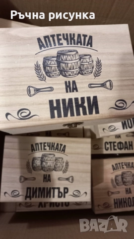 Кутия с шотове - пример "Аптечката на ...Трифон ,Димитър,Иван ,Христо,Стефан ,Йордан,Никулден и друг, снимка 17 - Декорация за дома - 48764888