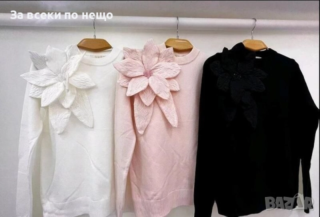Дамска Розова Блуза С Цвете Код S386, снимка 3 - Блузи с дълъг ръкав и пуловери - 52685242