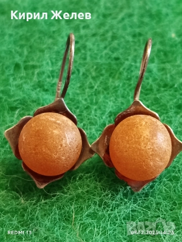 Винтидж АРТ сребърни обеци с естествен Балтийски кехлибар ръчна изработка 37114, снимка 2 - Обеци - 52707617