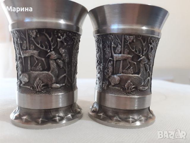 Немски чаши за ракия от калай Antik * Vintage, снимка 2 - Антикварни и старинни предмети - 45344999