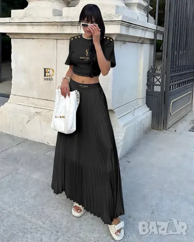 дамски комплекти  тениска/кроп и дълга пола солей yves saint laurent, снимка 3 - Комплекти - 50406649