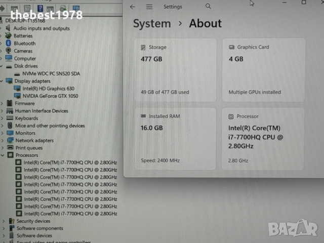 Dell XPS 9560`i7-7700HQ/GTX 1050/16GB RAM/512GB SSD/FHD IPS/Бат 8ч, снимка 9 - Лаптопи за игри - 52745913