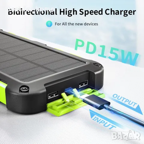  Преносимо слънчево зарядно с 3 изхода и 10 LED фенерчета, снимка 2 - Безжични зарядни - 50106526