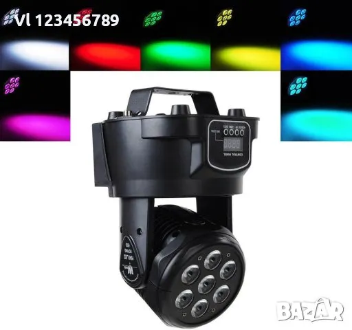 Диско прожектор 7 led mini moving head лед с въртяща се глава, снимка 2 - Други - 48056338