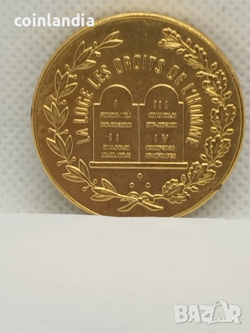 позлатена масонска монета, снимка 2 - Нумизматика и бонистика - 53290270