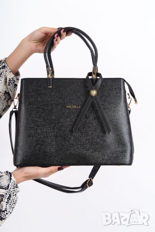 Черна дамска чанта за рамо D i a r d i черен/син цвят "лукс", снимка 3 - Чанти - 46412447