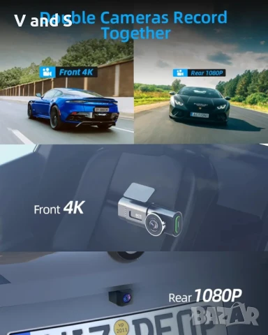 видеорегистратор за кола 4К отпред и отзад, мини WiFi видеорегистратор за кола със супер нощно вижда, снимка 3 - Камери - 50703859