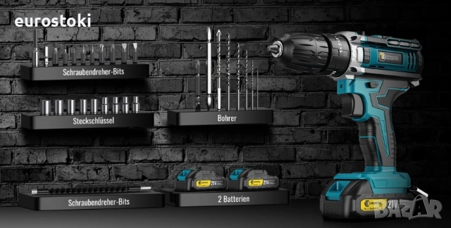 Conentool Комплект безжична бормашина и винтоверт 21V, електрическа отвертка с 2 батерии по 2000mAh, снимка 4 - Бормашини - 51488671