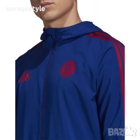 Мъжко яке ADIDAS x FC Bayern Munchen Pre Match Hooded Jacket Blue, снимка 4 - Якета - 48638989