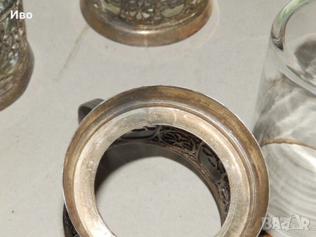 Руски посребрени подстакани филигран с оригинални чаши, снимка 9 - Антикварни и старинни предмети - 52533769