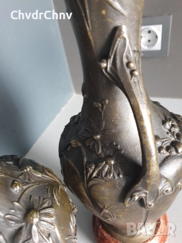 Франция 1800-те/2бр фигурални вази 32см-4кг/стари френски пиедестални вази с дръжки/ЦАМ-мрамор, снимка 6 - Антикварни и старинни предмети - 52956687