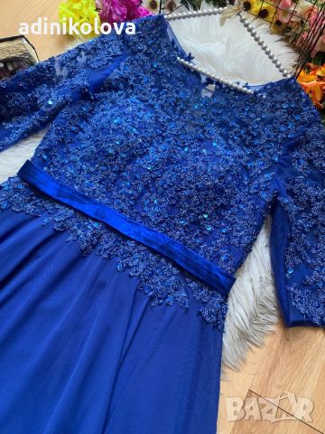 Официална турско синя рокля с бродерия и пайети, снимка 2 - Рокли - 45683178
