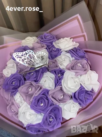 Елегантен букет от 39 изкуствени лилави рози, снимка 1