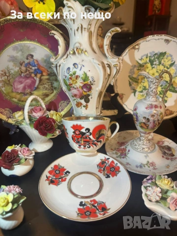 Lomonosov Imperial Porcelain Factory "Red Rooster" tea cup and saucer Код P1956