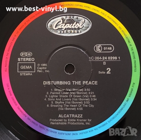 Грамофонна Плоча (Alcatrazz - Disturbing The Peace), снимка 3 - Грамофонни плочи - 52146691