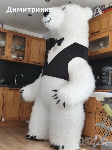Бяла мечка с елече и батерия , снимка 2 - Детегледачки, детски центрове - 52946828