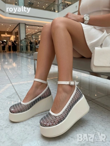 Обувки на платформа - бели, снимка 2 - Дамски елегантни обувки - 54120546