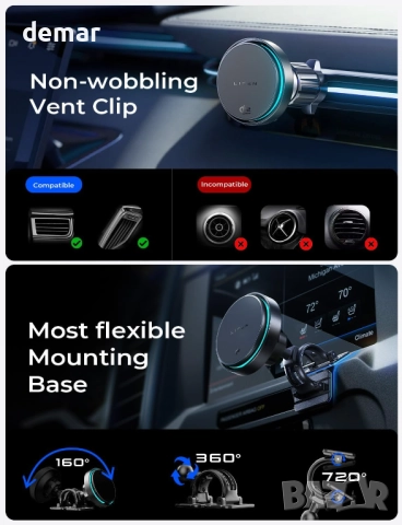 LISEN Qi2.2 25W MagSafe зарядно за кола, с вентилатор, 95W адаптер, снимка 6 - Аксесоари и консумативи - 52279102