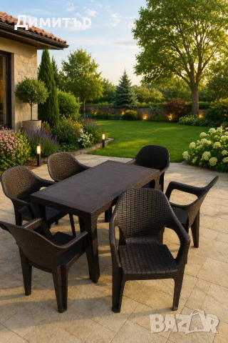 Комплект маса + 6 стола или 4 стола ратан 3 цвята и размери маси мод.2