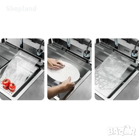 Модерна многофункционална кухненска мивка с LED цифров дисплей и водопаден смесител, снимка 4 - Мивки - 50295227