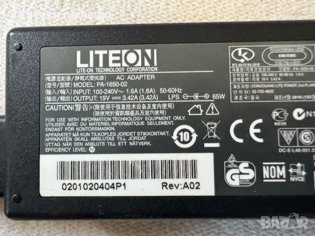 Оригинално зарядно за лаптоп Liteon 19V 3.42A 65W , Букса 5.5x2.5mm за Toshiba , Asus и др., снимка 3 - Кабели и адаптери - 46303854