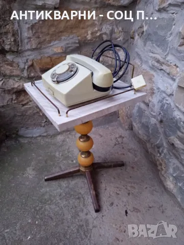Комплект Соц Стара Мраморна Масичка Стойка С Домашен Телефон., снимка 4 - Антикварни и старинни предмети - 50074441
